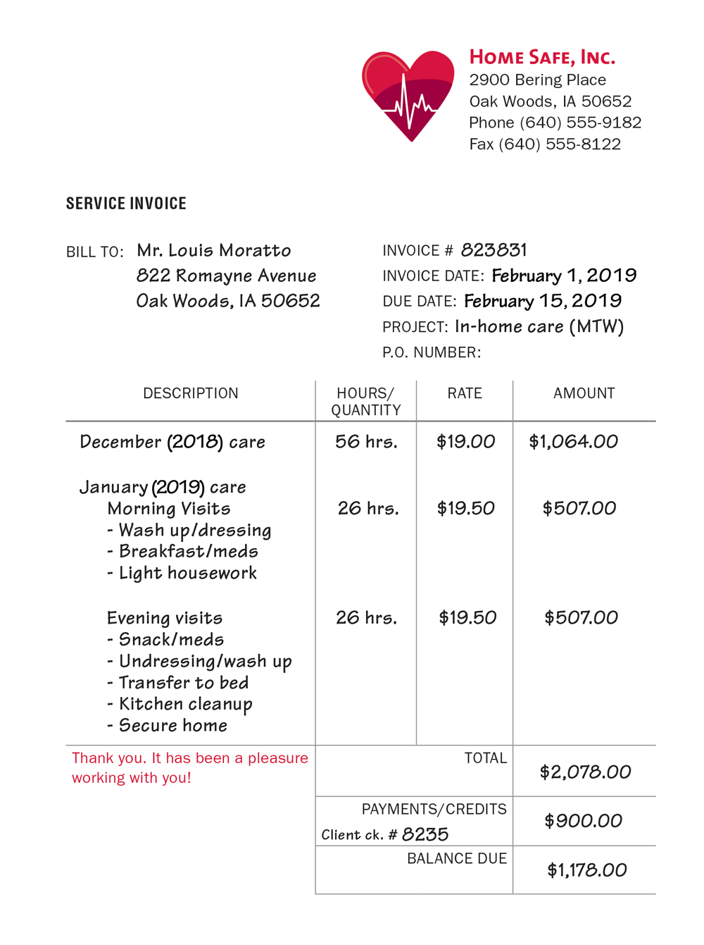 Filling out Service Invoices