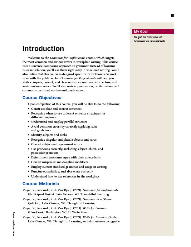 Grammar for Professionals page iii